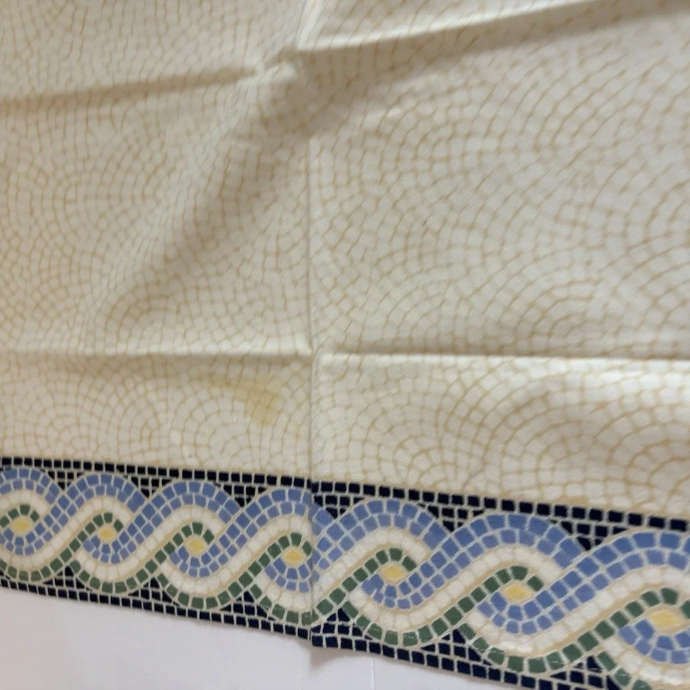 Pottery Barn Napkin Set (6) Cotton Cream Blue Green Yellow Mosaic Border 19